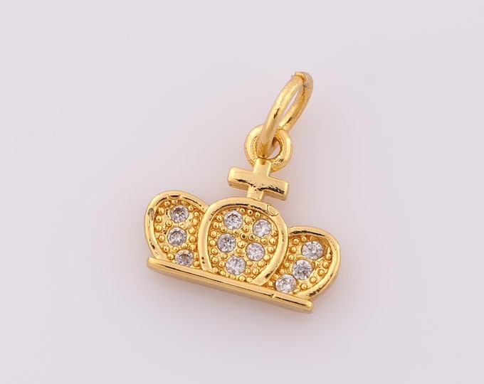 1 pcs Gold CZ Crown Pendant,18K Gold Filled Crown Charm,Crown Charm DIY Bracelet Necklace Jewelry Making Findings Supply