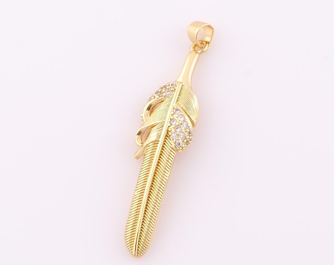 1 pcs Gold CZ Feather Pendant,18K Gold Filled Feather Charm,Feather Charm DIY Bracelet Necklace Jewelry Making Findings Supply