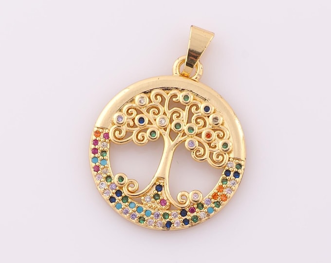1 pcs Gold CZ Tree of Life Pendant,18K Gold Filled Tree Charm,Tree Charm DIY Bracelet Necklace Jewelry Making Findings Supply