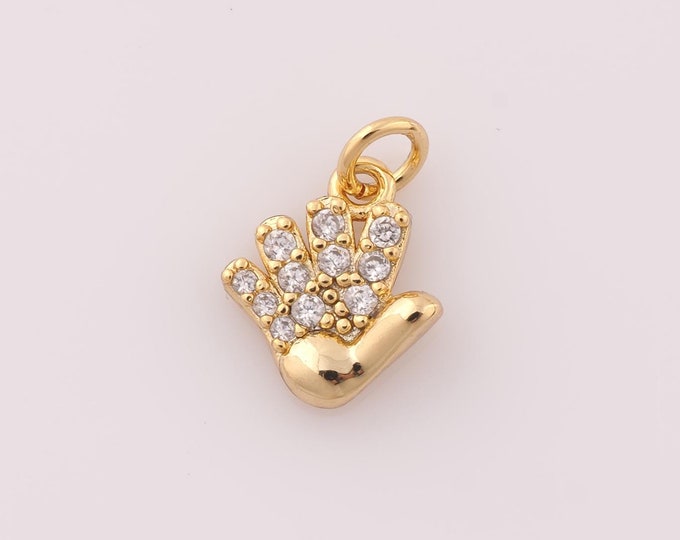 1 pcs Gold CZ Gesture Pendant,18K Gold Filled Hand Charm,Gesture Charm DIY Bracelet Necklace Jewelry Making Findings Supply