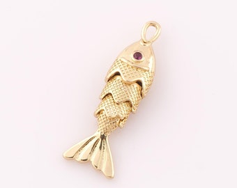 1 pcs Gold Fish Pendant,18K Gold Filled Fish Charm,Fish Charm DIY Bracelet Necklace Jewelry Making Findings Supply