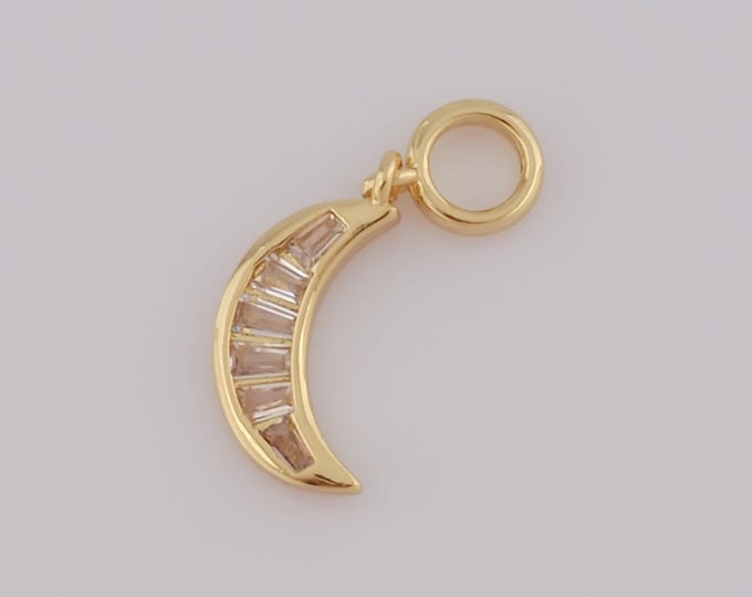 1 pcs Gold CZ Moon Pendant,18K Gold Filled Moon Charm,Moon Charm DIY Bracelet Necklace Jewelry Making Findings Supply