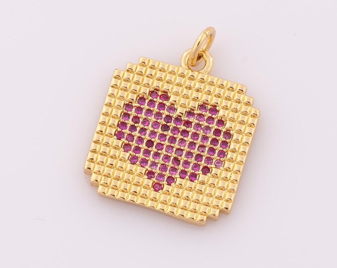 1 pcs Gold CZ Heart Pendant,18K Gold Filled Heart Charm,Heart Charm DIY Bracelet Necklace Jewelry Making Findings Supply
