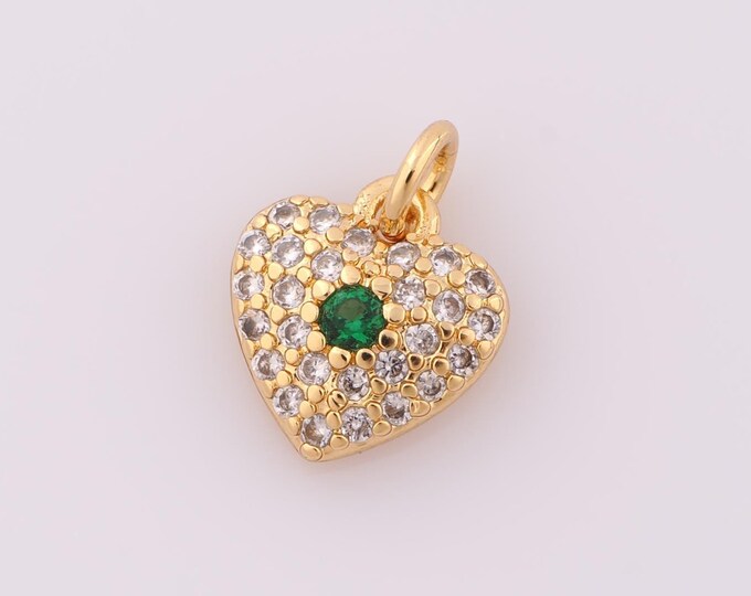 1 pcs Gold CZ Heart Pendant,18K Gold Filled Heart Charm,Heart Charm DIY Bracelet Necklace Jewelry Making Findings Supply