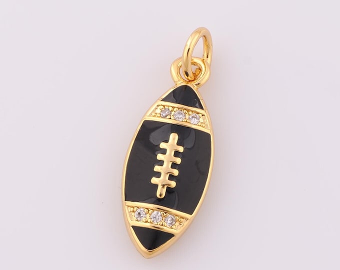 1 pcs Gold Enamel Rugby Pendant,18K Gold Filled Rugby Charm,CZ Rugby Charm DIY Bracelet Necklace Jewelry Making Findings Supply