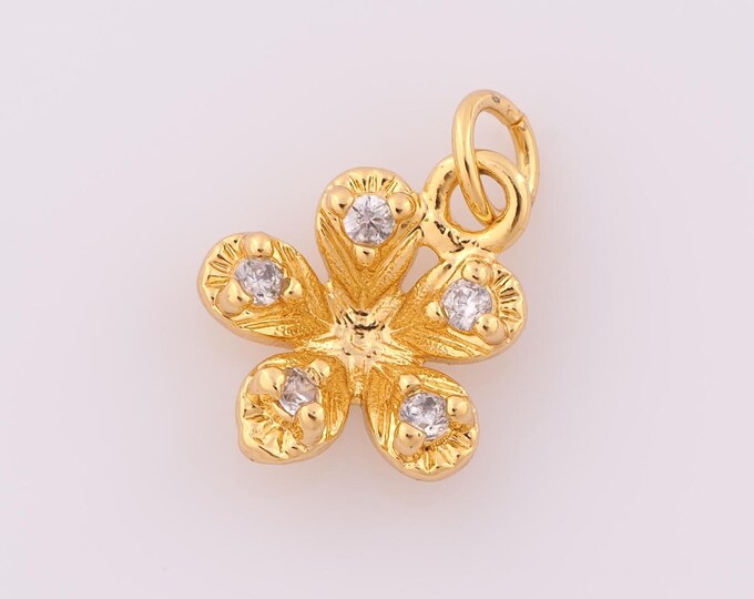 1 pcs Gold CZ Flower Pendant,18K Gold Filled Flower Charm,Flower Charm DIY Bracelet Necklace Jewelry Making Findings Supply