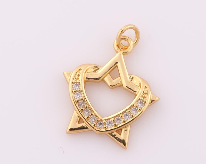 1 pcs Gold CZ Heart Pendant,18K Gold Filled Star Charm,Heart Charm DIY Bracelet Necklace Jewelry Making Findings Supply