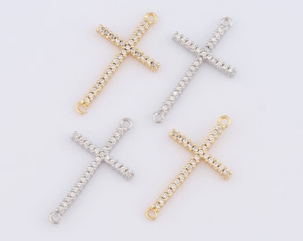 1 pcs Gold CZ Cross Connector,18K Gold Filled Religion Connector,Christian Connector DIY Bracelet Necklace Jewelry Making Findings Supply