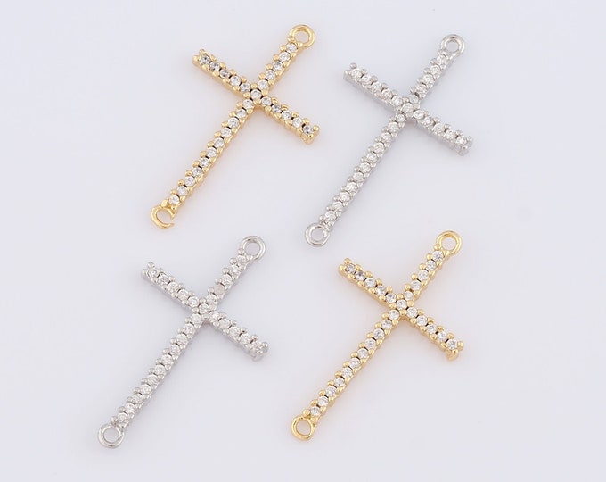 1 pcs Gold CZ Cross Connector,18K Gold Filled Religion Connector,Christian Connector DIY Bracelet Necklace Jewelry Making Findings Supply