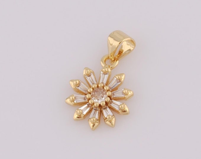1 pcs Gold CZ Flower Pendant,18K Gold Filled Flower Charm,Flower Charm DIY Bracelet Necklace Jewelry Making Findings Supply