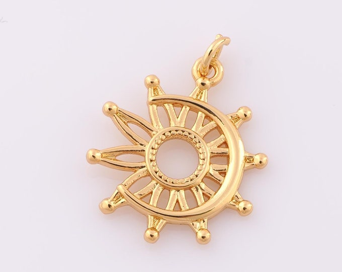 1 pcs Gold Sun Pendant,18K Gold Filled Moon Charm,Sun Charm DIY Bracelet Necklace Jewelry Making Findings Supply