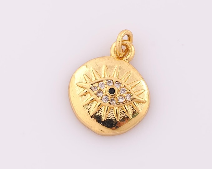 1 pcs Gold CZ Evil Eye Pendant,18K Gold Filled Devil Eye Charm,Eye Charm DIY Bracelet Necklace Jewelry Making Findings Supply