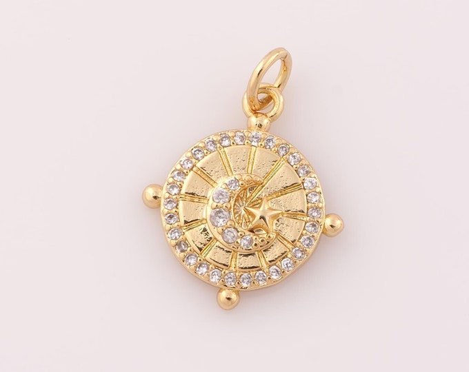 1 pcs Gold CZ Moon Pendant,18K Gold Filled Star Charm,Moon Charm DIY Bracelet Necklace Jewelry Making Findings Supply