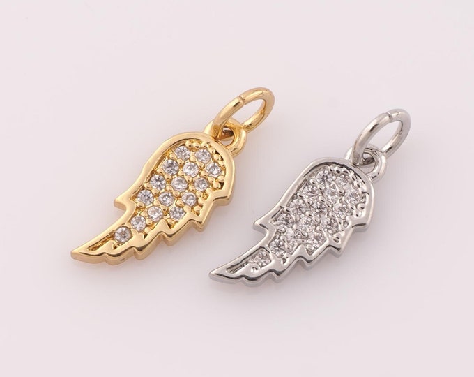 1 pcs Gold CZ Wing Pendant,18K Gold Filled Wing Charm,Wing Charm DIY Bracelet Necklace Jewelry Making Findings Supply
