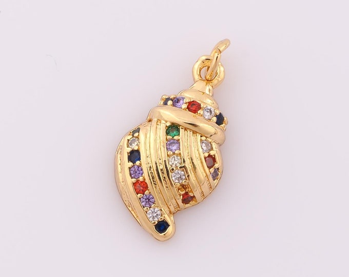 1 pcs Gold CZ Conch Pendant,18K Gold Filled Conch Charm,Conch Charm DIY Bracelet Necklace Jewelry Making Findings Supply