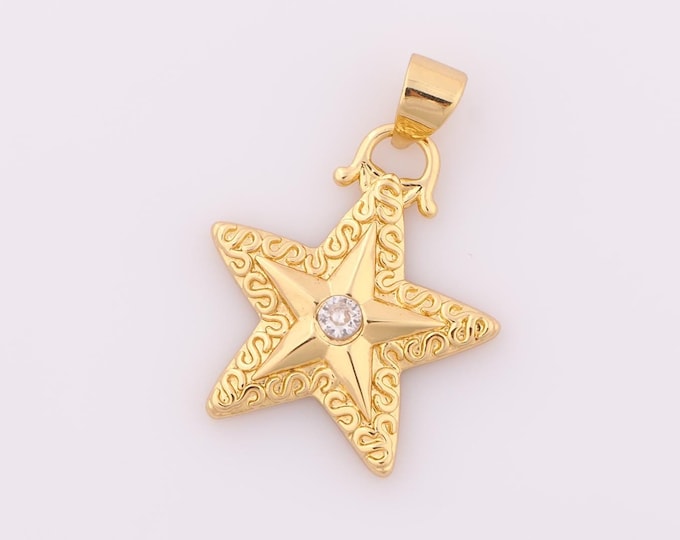 1 pcs Gold CZ Star Pendant,18K Gold Filled Star Charm,Star Charm DIY Bracelet Necklace Jewelry Making Findings Supply