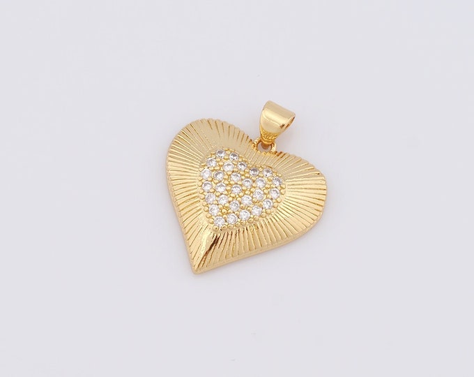 1 pcs Gold Heart Pendant,18K Gold Filled CZ Heart Charm,Heart Charm DIY Bracelet Necklace Jewelry Making Findings Supply