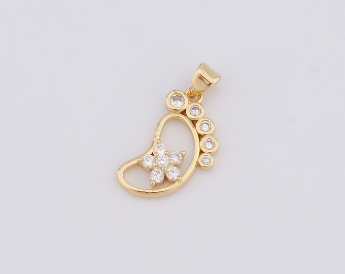 1 pcs Gold Footprint Pendant,18K Gold Filled CZ Footprint Charm,Footprint Charm DIY Bracelet Necklace Jewelry Making Findings Supply