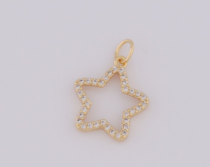 1pcs Gold CZ Star Pendant,18K Gold Filled Star Charm,Star Charm DIY Bracelet Necklace Jewelry Making Findings Supply