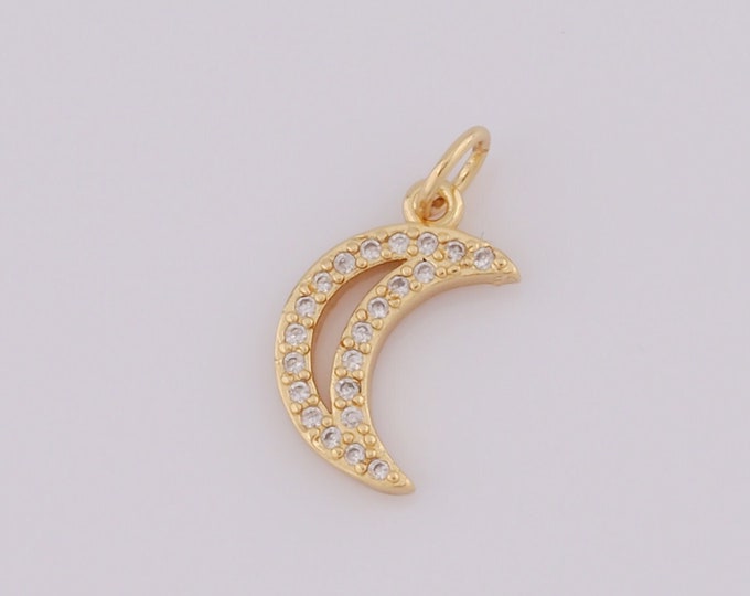 1 pcs Gold CZ Moon Pendant,18K Gold Filled Moon Charm,Moon Charm DIY Bracelet Necklace Jewelry Making Findings Supply