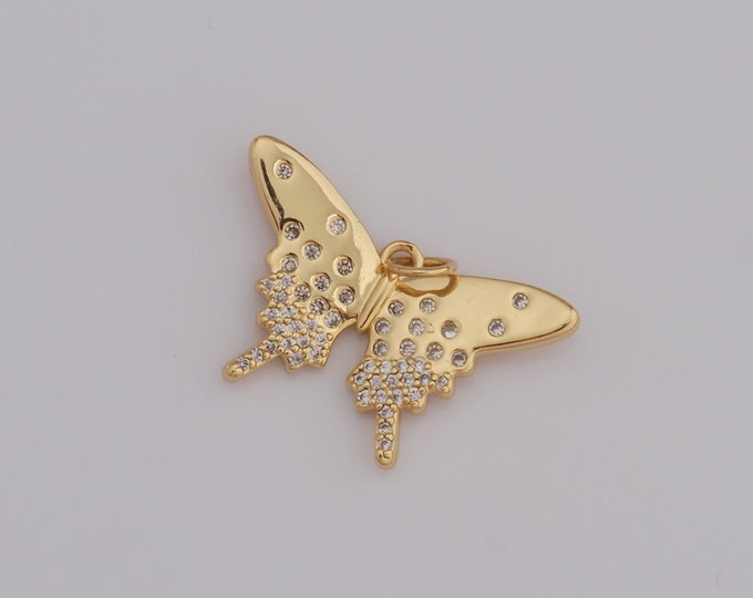 1 pcs Gold CZ Butterfly Pendant,18K Gold Filled Butterfly Charm,Butterfly Charm DIY Bracelet Necklace Jewelry Making Findings Supply