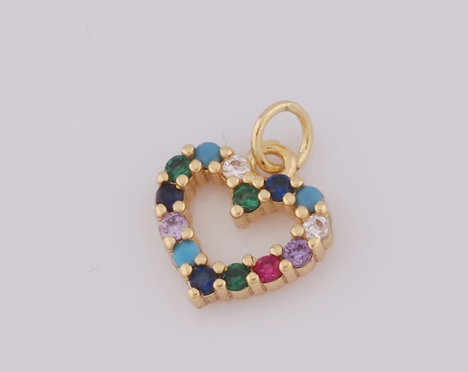 1 pcs Gold CZ Heart Pendant,18K Gold Filled Heart Charm,Heart Charm DIY Bracelet Necklace Jewelry Making Findings Supply