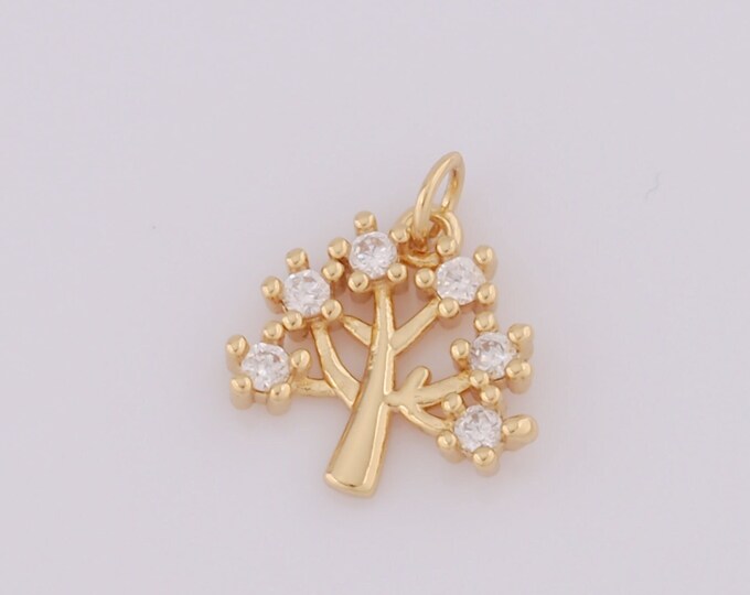 1 pcs Gold CZ Tree of Life Pendant,18K Gold Filled Tree Charms,Tree Charms DIY Bracelet Necklace Jewelry Making Findings Supply