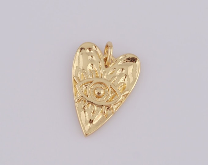 1 pcs Gold Heart Pendant,18K Gold Filled Evil Eye Charm,Eye Charm DIY Bracelet Necklace Jewelry Making Findings Supply
