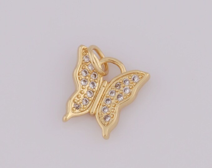 1 pcs Gold CZ Butterfly Pendant,18K Gold Filled Butterfly Charm,Butterfly Charm DIY Bracelet Necklace Jewelry Making Findings Supply