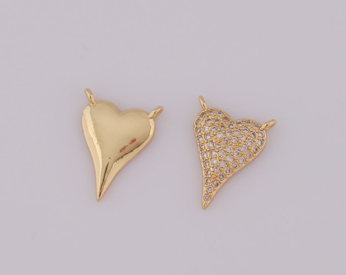 1 pcs Gold CZ Heart Pendant,18K Gold Filled Heart Charm,Heart Charm DIY Bracelet Necklace Jewelry Making Findings Supply