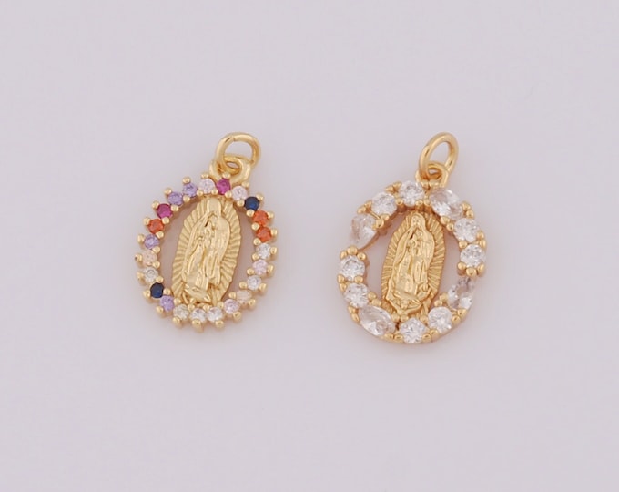 1 pcs Gold CZ Virgin Mary Pendant,18K Gold Filled Religion Charm,Catholic Charm DIY Bracelet Necklace Jewelry Making Findings Supply