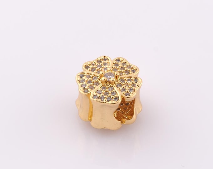 1 pcs 18K Gold Filled Flower Spacer Beads,Large Hole Beads,Heart Beads for DIY Jewelry Making Findings Supply