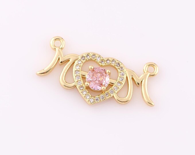 1 pcs Gold CZ MOM Pendant,18K Gold Filled Heart Charm,Letter Charm DIY Bracelet Necklace Jewelry Making Findings Supply