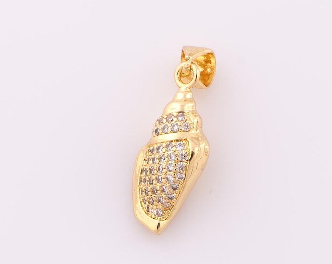1 pcs Gold CZ Conch Pendant,18K Gold Filled Conch Charm,Conch Charm DIY Bracelet Necklace Jewelry Making Findings Supply