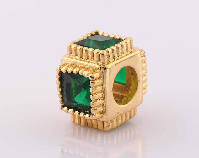 1 pcs 18K Gold Filled Square Spacer Beads,Large Hole Beads,Square Beads for DIY Jewelry Making Findings Supply