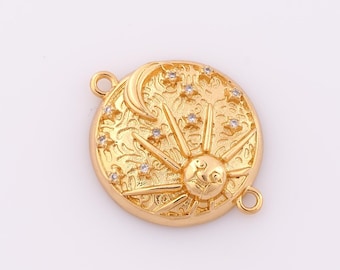 1 pcs Gold CZ Sun Connector,18K Gold Filled Moon Connector,Star Connector,DIY Bracelet Necklace Jewelry Making Findings Supply