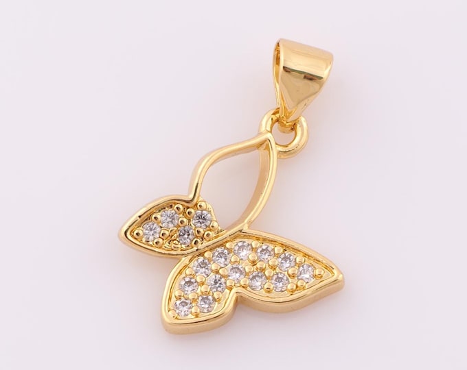 1 pcs Gold CZ Butterfly Pendant,18K Gold Filled Butterfly Charm,Butterfly Charm DIY Bracelet Necklace Jewelry Making Findings Supply