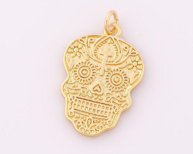 1 pcs Gold Skull Pendant,18K Gold Filled Skull Charm,Skull Charm DIY Bracelet Necklace Jewelry Making Findings Supply