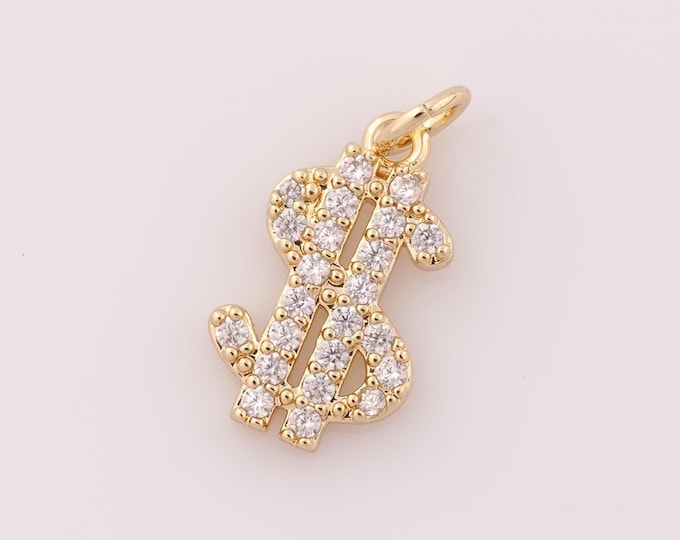 1 pcs Gold CZ Money Symbol Pendant,18K Gold Filled Symbol Charm,Money Symbol Charm DIY Bracelet Necklace Jewelry Making Findings Supply