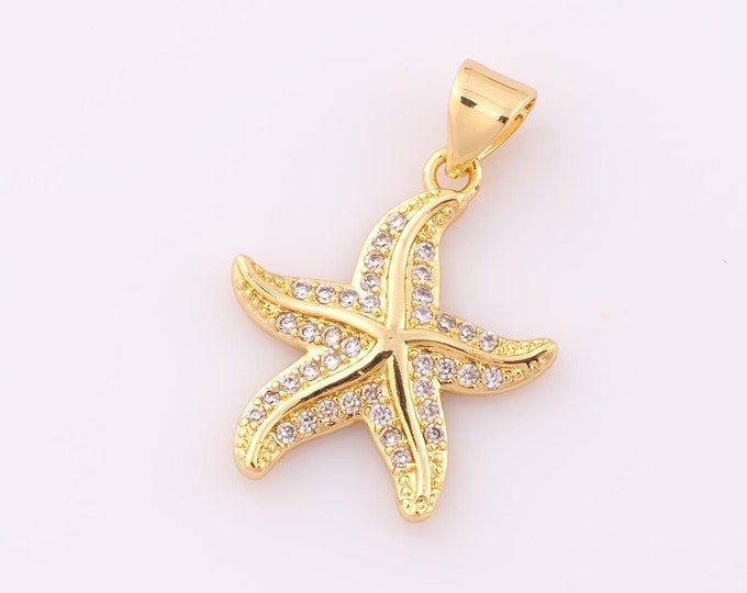1 pcs Gold CZ Starfish Pendant,18K Gold Filled Starfish Charm,Starfish Charm DIY Bracelet Necklace Jewelry Making Findings Supply