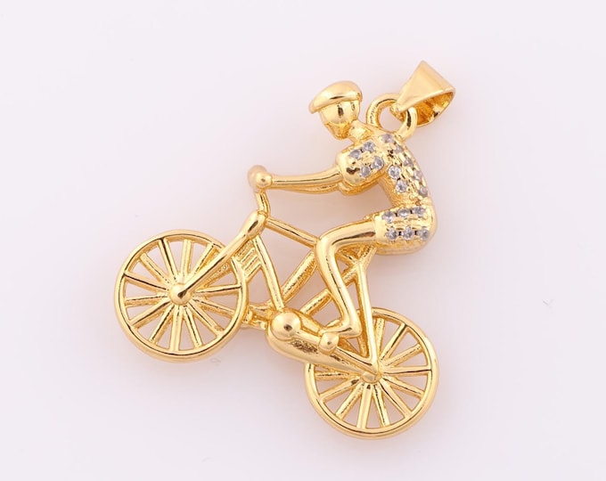 1 pcs Gold CZ Athlete Pendant,18K Gold Filled Bicycle Charm,Athlete Charm DIY Bracelet Necklace Jewelry Making Findings Supply