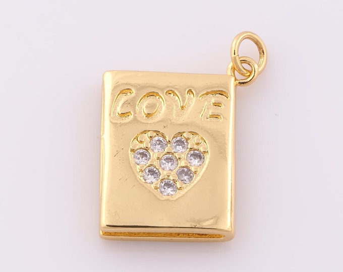 1 pcs Gold CZ Heart Pendant,18K Gold Filled LOVE Charm,Letter Charm DIY Bracelet Necklace Jewelry Making Findings Supply