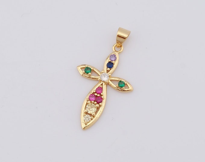 1 pcs Gold Cross Pendant,18K Gold Filled CZ Religion Charm,Christian Charm DIY Bracelet Necklace Jewelry Making Findings Supply