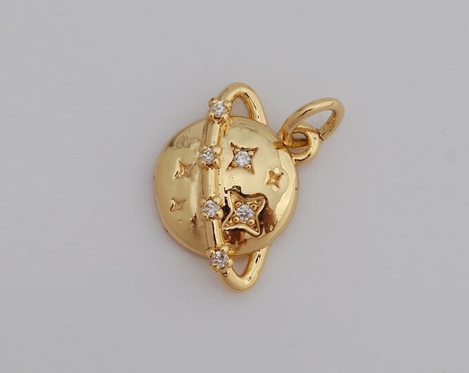 1 pcs Gold CZ Saturn Pendant,18K Gold Filled Saturn Charm,Saturn Charm DIY Bracelet Necklace Jewelry Making Findings Supply