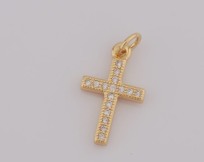 1 pcs Gold Cross Pendant,18K Gold Filled CZ Religion Charms,Christian Charms DIY Bracelet Necklace Jewelry Making Findings Supply