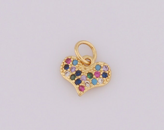 1 pcs Gold CZ Heart Pendant,18K Gold Filled Heart Charm,Heart Charm DIY Bracelet Necklace Jewelry Making Findings Supply