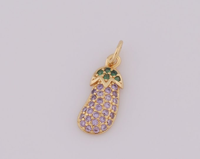 1 pcs Gold Eggplant Pendant,18K Gold Filled CZ Eggplant Charm,Eggplant Charm DIY Bracelet Necklace Jewelry Making Findings Supply