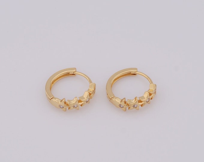 1 pair Gold CZ Star Earrings,18K Gold Filled Star Earrings,Star Earrings,Hypoallergenic Huggie Hoop,Gift for Her