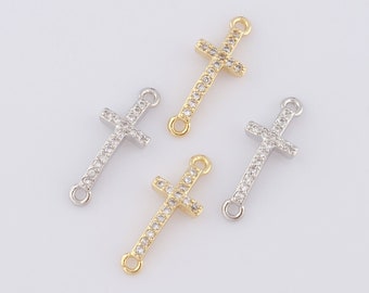 1 pcs Gold CZ Cross Connector,18K Gold Filled Religion Connector,Christian Connector DIY Bracelet Necklace Jewelry Making Findings Supply