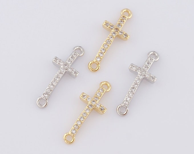 1 pcs Gold CZ Cross Connector,18K Gold Filled Religion Connector,Christian Connector DIY Bracelet Necklace Jewelry Making Findings Supply